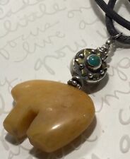 Handmade Peach Agate BEAR Turquoise 925 Sterling Silver Leather Necklace 24”