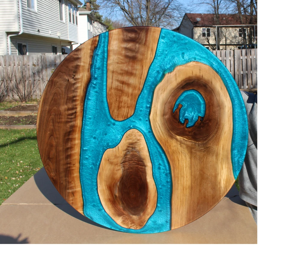 Sofá mesa de centro de cóctel de río borde vivo redondo hecho a mano madera de nogal negro Foto 1 de 1