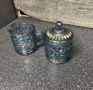 Bastón de botón Windsor azul iridiscente vidrio carnaval Indiana crema de azúcar vintage - Imagen 1 de 6