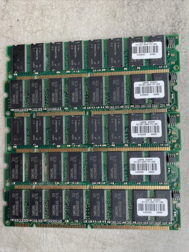 Lot of 5 Samsung AO16C1664-PC100 A016c1664-pc100 128MB 168-Pin Memory - Image 1 of 2