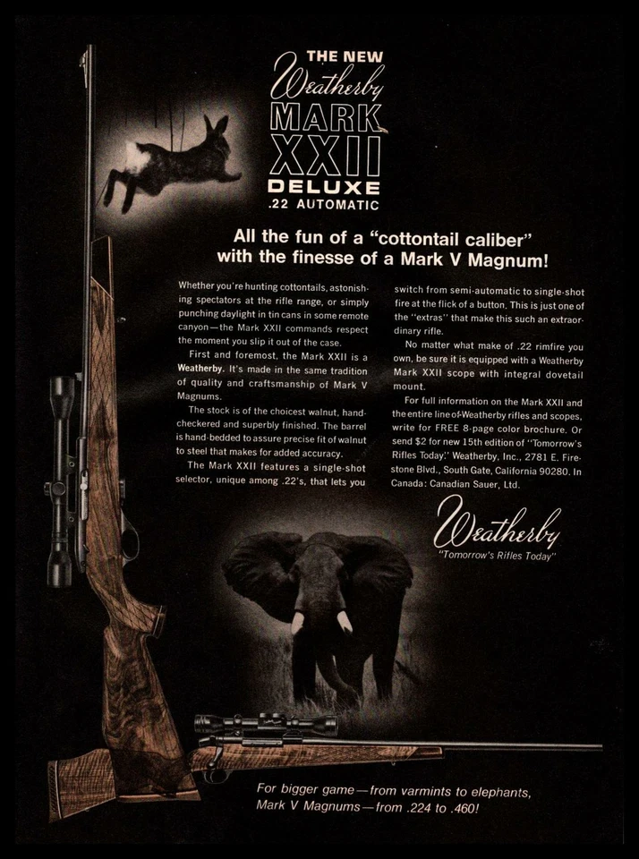 1969 Weatherby Southgate CA Mark XXII Deluxe .22 Hunting Rifle Vintage Print Ad - Image 1 of 1