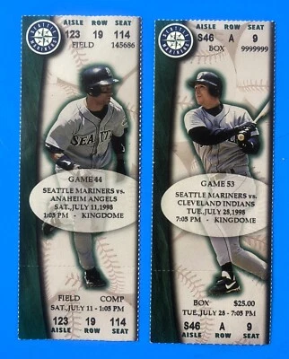 1998 Randy Johnson Seattle Mariners FINAL Win -FINAL Game Tickets Full Unused 2x - Image 1 of 4