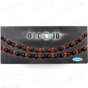 KMC DLC 10 Orange & Black 10-Speed Bicycle Chain fits Campagnolo SRAM Shimano - Picture 1 of 3