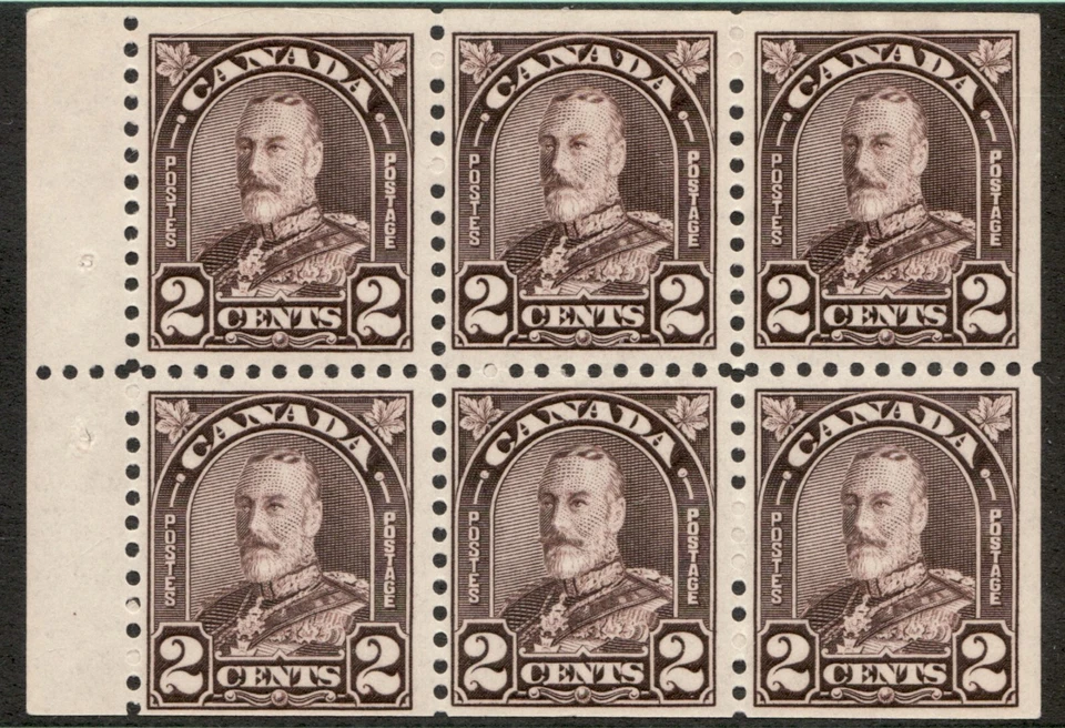 1931 Canada Sc# 166c booklet pane - 2¢ KGV "Arch Leaf"  MH Cv$57.50 usd - Image 1 of 1