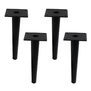 4Pcs Round Tapered Furniture Legs 20cm 8 Inch Black Cabinet Table Metal Feet - Picture 1 of 6