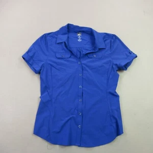 REI Shirt Womens Medium Short Sleeve Button Front Outdoor Blue Vented - Picture 1 of 7