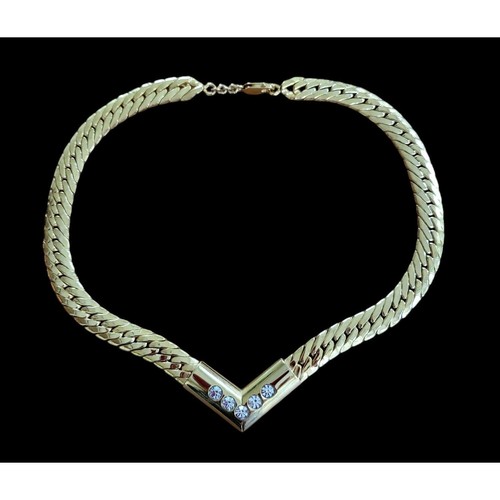 Collana Vintage Valentino Catena Grossa Cristalli V Collare Made In Italy Anni 90