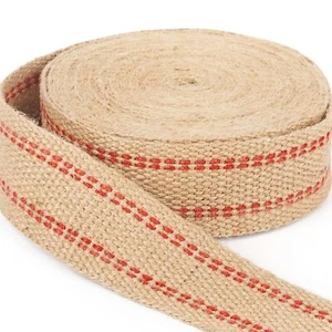 10 Yards Width 2" Roll Natural Burlap Red Line Jute Webbing Ribbon Upholstery... - Picture 1 of 6