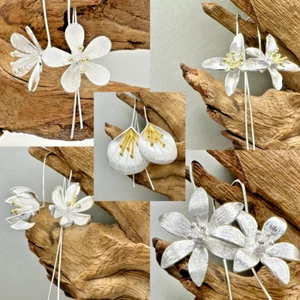 Elegant 925 Sterling Silver Handcrafted Flower Drop Earrings – Various Designs - Picture 1 of 44