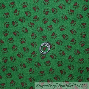 BonEful Fabric FQ Cotton Quilt Green Boyds Bear Paw Print Cabin Camp Boy Scout S - Picture 1 of 11