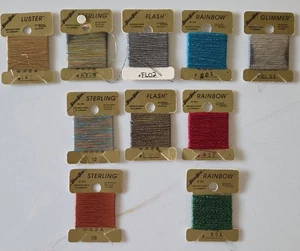 Metallic Embroidery Threads Glissen Gloss 10 Cards Assorted Vintage West Germany - Picture 1 of 7