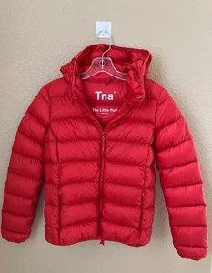Tna The Little Puff Jacket Women's XS Goose Down Coat Red Hooded Packable - Picture 1 of 9