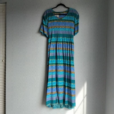 Vestido De Colección Años 90 Betsy's Things Para Mujer 18 Pintuck Atado Boho Rayas Azul Rayón Foto 1 de 4