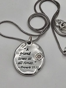 Brighton Footprints Friend Silver Tone Crystals Reversible Pendent Necklace - Picture 1 of 10