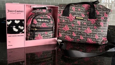Juicy Couture Overnighter Bag & Mini Backpack Gift Set – Pink Blooms – NWT Flora - Image 1 of 4