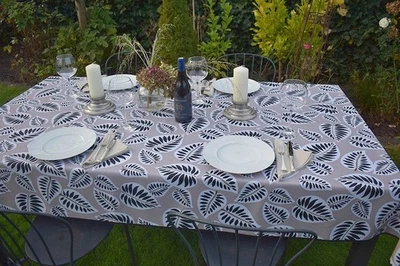 Provence Tablecloth 150X300 Cm Taupe Leaf Motifs From France Easy Care - Image 1 of 4