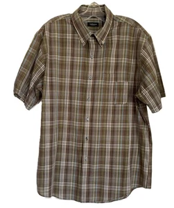 Van Heusen Mens Size L/G 16-16.5 Plaid Cotton Blend Button Shirt Short Sleeve - Picture 1 of 6