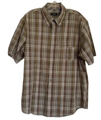 Van Heusen Mens Size L/G 16-16.5 Plaid Cotton Blend Button Shirt Short Sleeve - Image 1 of 4