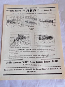 Vintage Tractor Brochure 1920s Tracteur ARA type B Societe Lorraine De Dietrich - Picture 1 of 6