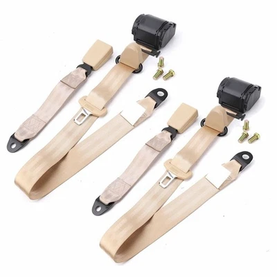For All Peugeot Adjustable Retractable 2 Pack Rear Seat Belt Beige - Image 1 of 4