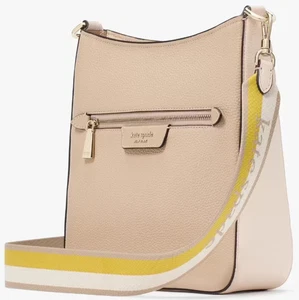 Kate Spade Hudson Messenger Beige Leather Crossbody Bag KF856 Purse NWT $258 F - Picture 1 of 6