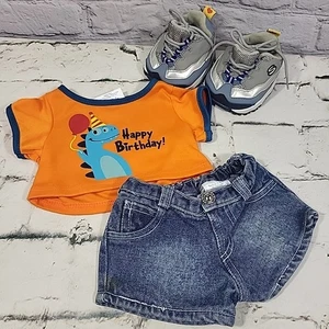 Build A Bear BABW Clothing Lot Happy Birthday T-Shirt Outfit Sneakers Shoes Flaw - Picture 1 of 9