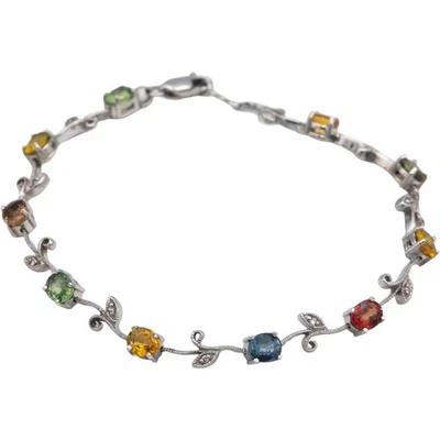 14k White Gold Diamond and Rainbow Sapphire Floral Link Bracelet 5.06CT - Image 1 of 4