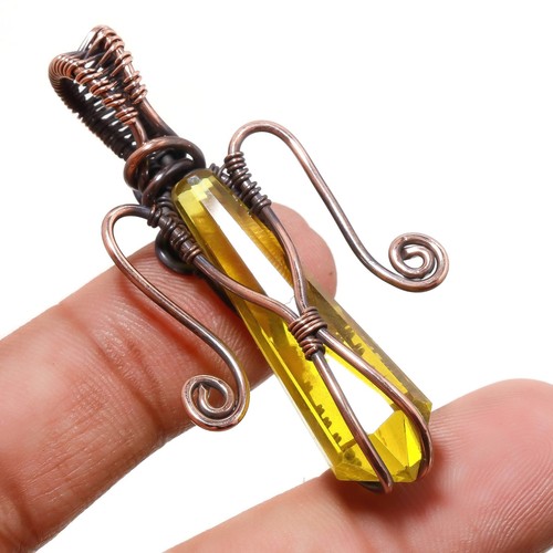 VETEMENTS Ciondolo pietra preziosa topazio limone fatto a mano unico filo avvolgente rame gioielli 2 1" U155