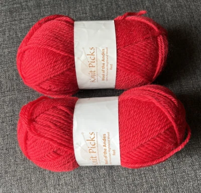 Lot of 2 Knit Picks Wool of the Andes 100% Peruvian Highland Wool Red 29926 - Image 1 of 4