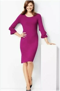 Talbots Rüschen 3/4 Arm Pullover Kleid Pflaume Lila Midi Stretch Strick M Freizeit  - Bild 1 von 13
