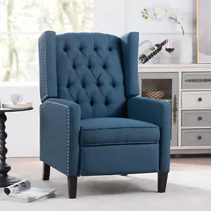 Wingback Manual Recliner Chair Single Sofa Home Theater Seating Bedroom Blue NEW - Picture 1 of 9