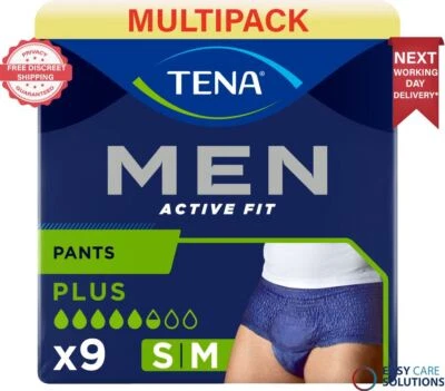36 x TENA Men Active Fit Pants Plus Small/Medium 4 Packs of 9
