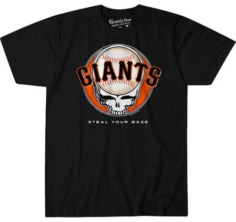 SF Giants / Grateful Dead Steal Your Face Black  T-Shirt ~ Officially Licensed Cover