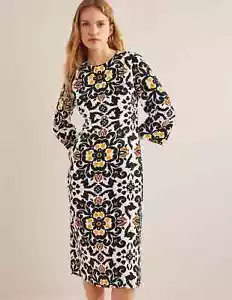 BNWT Boden Flare Sleeve Midi Dress, Sz 8 R, Black Opulent Pome - Picture 1 of 8