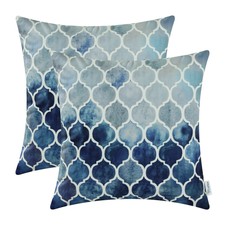 2Pcs Grey Navy Blue Cushion Covers Shells Geometric Trellis Chains Decor 45x45cm