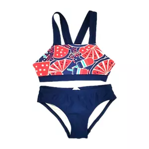Speedo Bikini Girls XS 4/5 Year Blue Red White Two Piece USA Beach Sea Swimwear - Picture 1 of 11