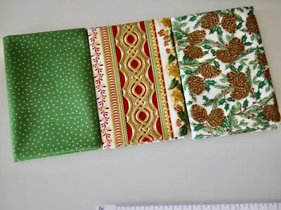 Patchwork Stoffpaket Weihnachtsstoff Tannenzapfen Ilex Bordüre Christrose Tupfen - Bild 1 von 4