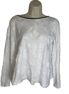 Blusa ANN TAYLOR LOFT Para Mujer Talla Mediana Blanca Envejecida Negra Ojo de Cerradura Corbata - Imagen 1 de 11