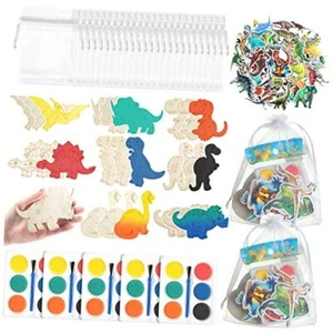 122 Pieces Dinosaur Party Favors, Includes Dinosaur Wood Painting Craft Kits - Picture 1 of 7