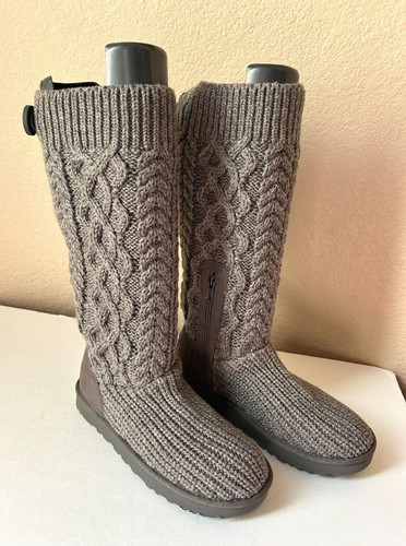 Stivali maglione UGG Classic Cardi maglia cablata stivaletti donna 8 EU 39 grigio $160 NUOVI