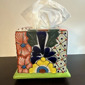 Talavera Square Tissue Cover Decorative Hand Painted Home Decor Mexican Pottery - Picture 1 of 10