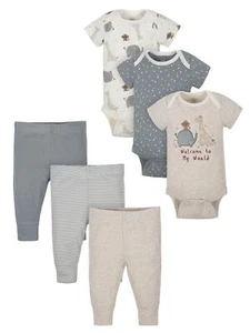 Wonder Nation Neutral Baby 6 Piece Bodysuit and Pant Set Size 3-6 Months Unisex - Picture 1 of 9