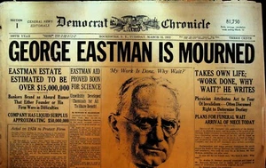 George Eastman is Mourned Newspaper March 15 1932 Rochester Democrat Chronicle - Picture 1 of 3