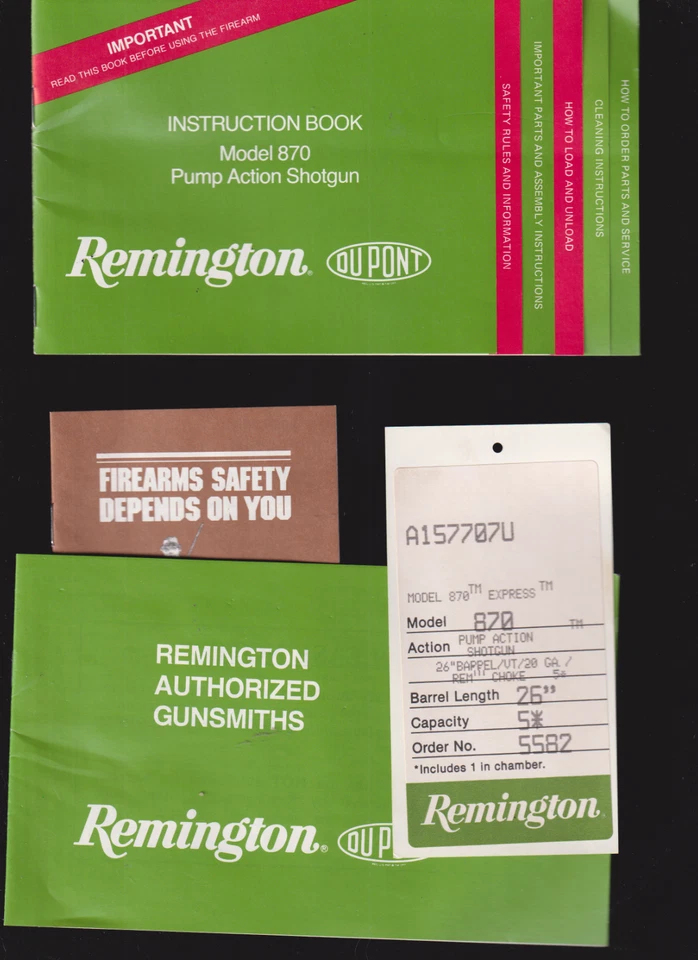 De colección Remington Modelo 870 Bomba Acción Escopeta Libro de Instrucciones Manual + más Foto 1 de 1