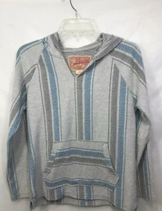 Brooklyn Stoff Hoodie Jungen JR Gr. L - grau blau gestreift V-Ausschnitt, Kanagarutasche - Bild 1 von 7