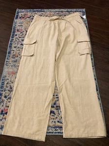 Men’s And Now This Drawstring Elastic Waist Linen Blend Cargo Pants - Beige, XL - Picture 1 of 3