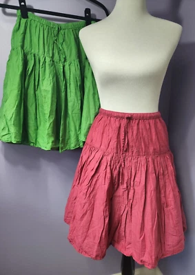 Vintage XS Skirt Peasant Pink Green Aughts Y2K 2000s Tiered Extra Small - Image 1 of 4