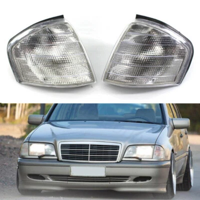 Pair LH+RH Clear Corner Light Indicator Lamp For Benz C Class W202 1994-2000 - Image 1 of 4