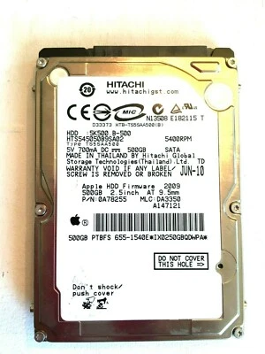 Hitachi Hard Drive HTS545050B9SA02, P/N 0A78255 MLC DA3350 500GB - Image 1 of 2