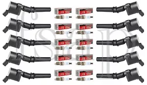 Set of 10 Spark Plug + 10 Ignition Coil 1999-2004 Ford F250 Super Duty V10 6.8L - Picture 1 of 10